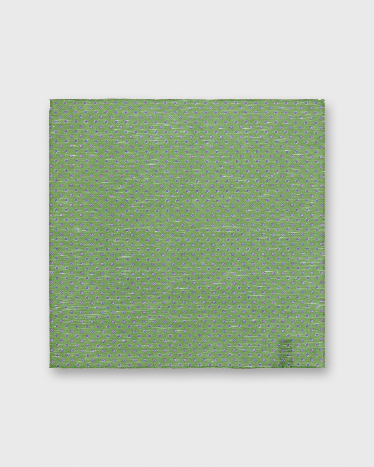 Hand-Rolled Linen/Cotton Print Pocket Square in Clover/Pale Pink Flower