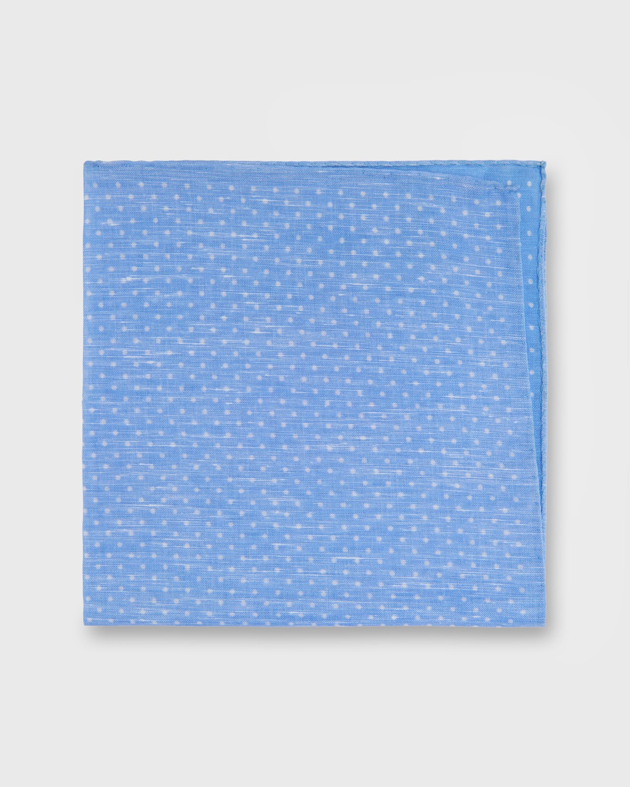 Hand-Rolled Linen/Cotton Print Pocket Square in Sky/White Dots