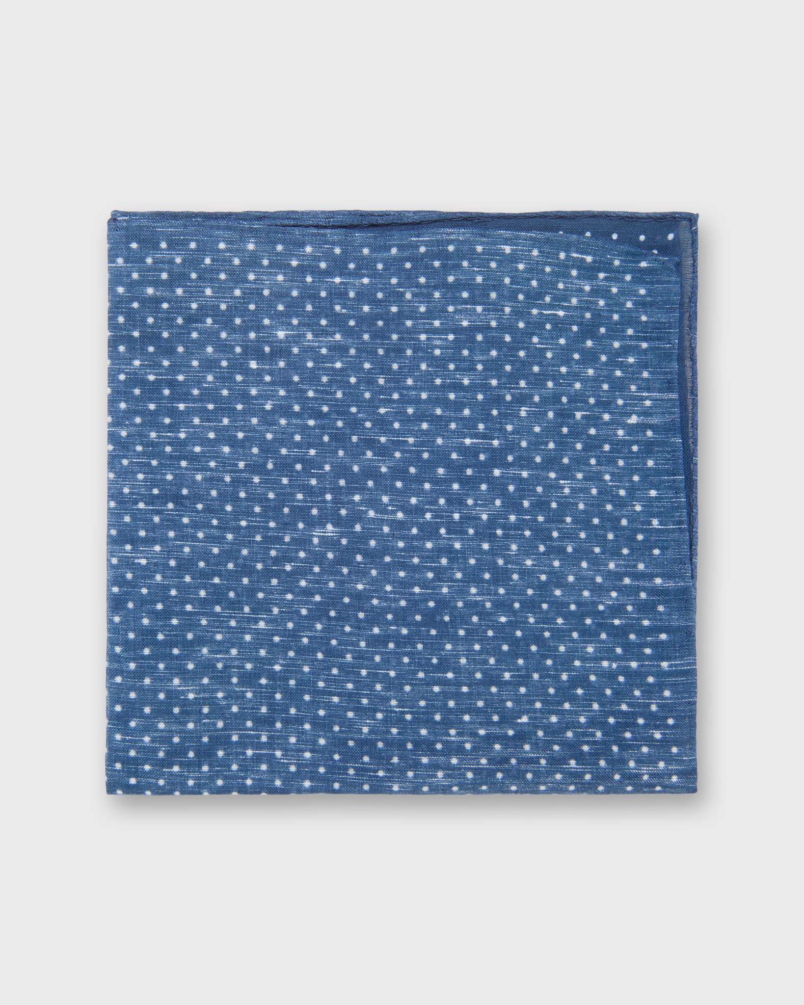 Linen/Cotton Print Pocket Square in Denim/White Dots