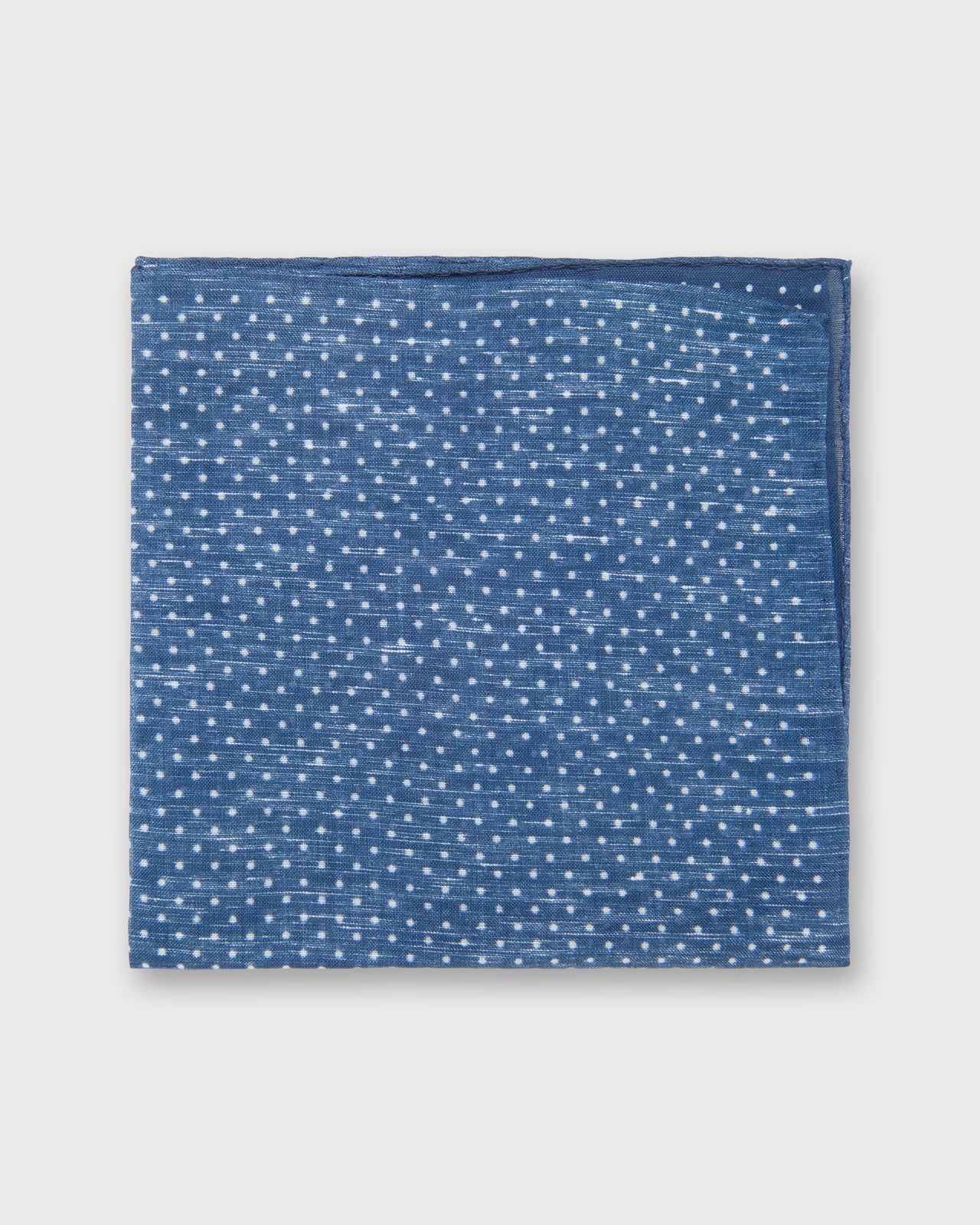 Hand-Rolled Linen/Cotton Print Pocket Square in Denim/White Dots