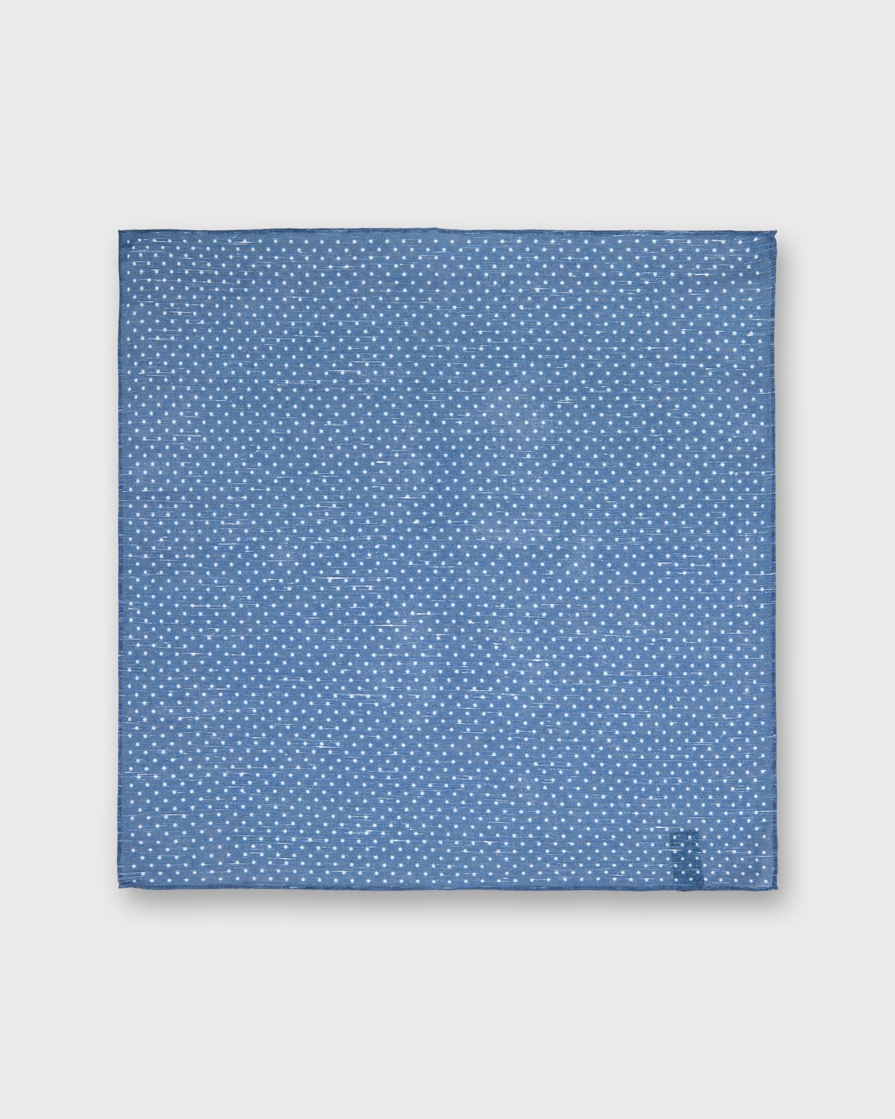 Hand-Rolled Linen/Cotton Print Pocket Square in Denim/White Dots