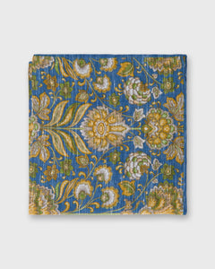 Linen/Cotton Print Pocket Square in Blue/Green/Yellow Floral