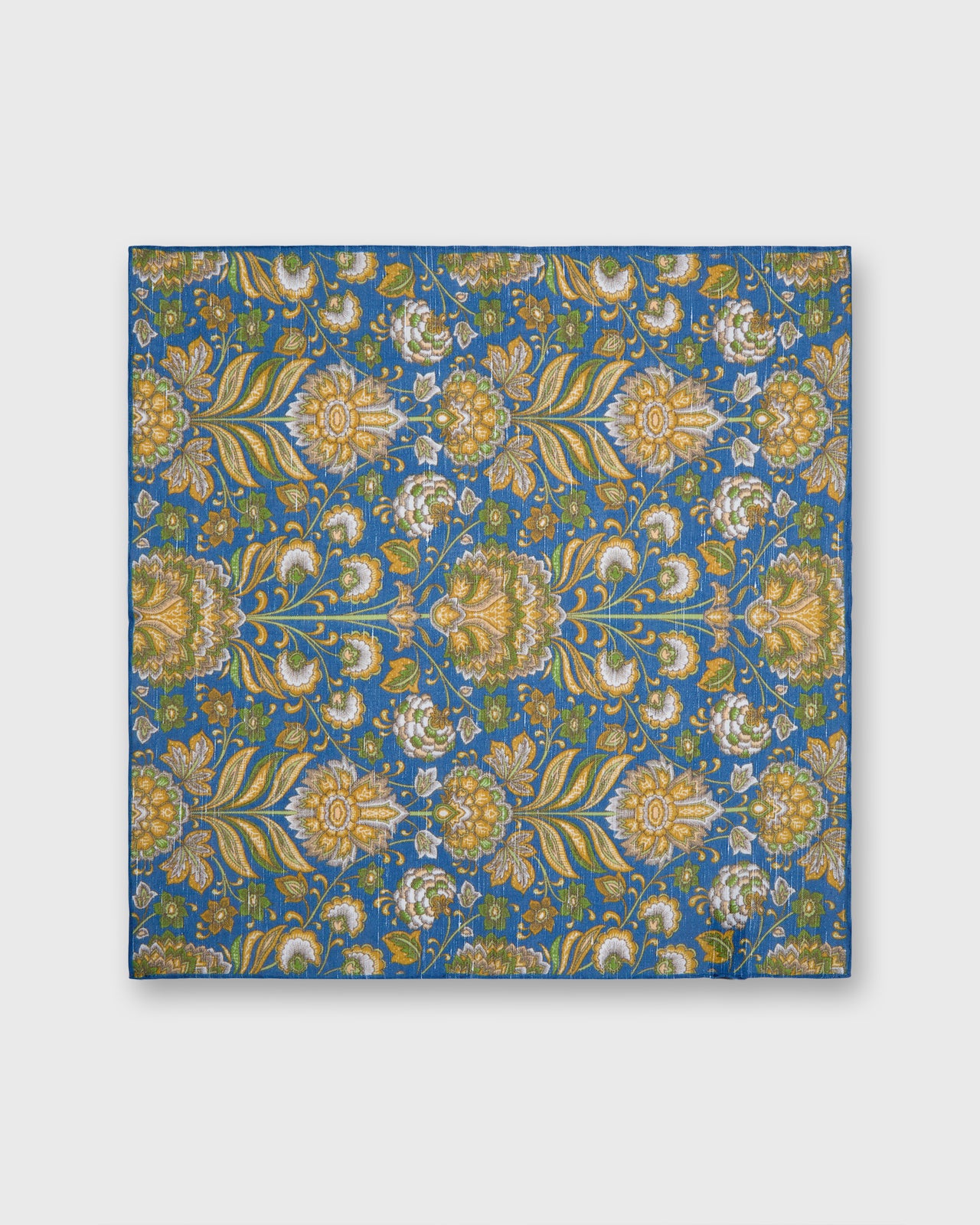 Hand-Rolled Linen/Cotton Print Pocket Square in Blue/Green/Yellow Floral