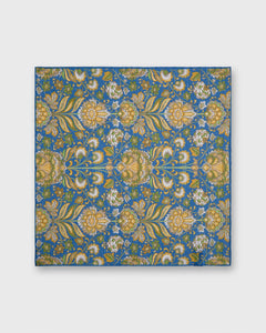 Linen/Cotton Print Pocket Square in Blue/Green/Yellow Floral