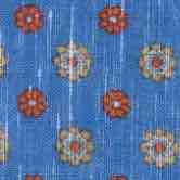 Linen/Cotton Print Pocket Square in Blue/Tomato/Taupe Flower
