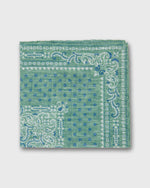 Load image into Gallery viewer, Linen/Cotton Print Pocket Square in Mint/Navy Flower Paisley
