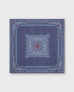 Linen/Cotton Print Pocket Square in Navy/Red Paisley