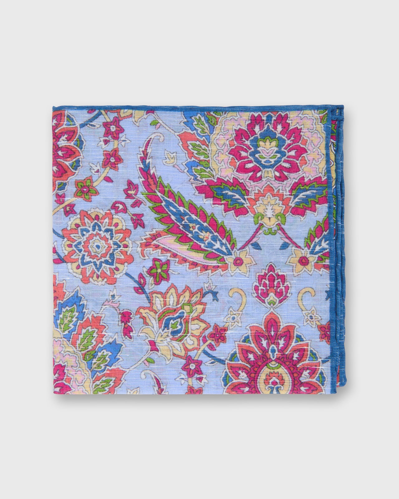 Hand-Rolled Linen/Cotton Print Pocket Square in Lilac/Multi Floral