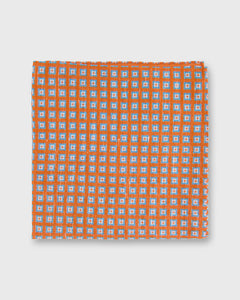 Linen/Cotton Print Pocket Square in Apricot/French Blue Foulard