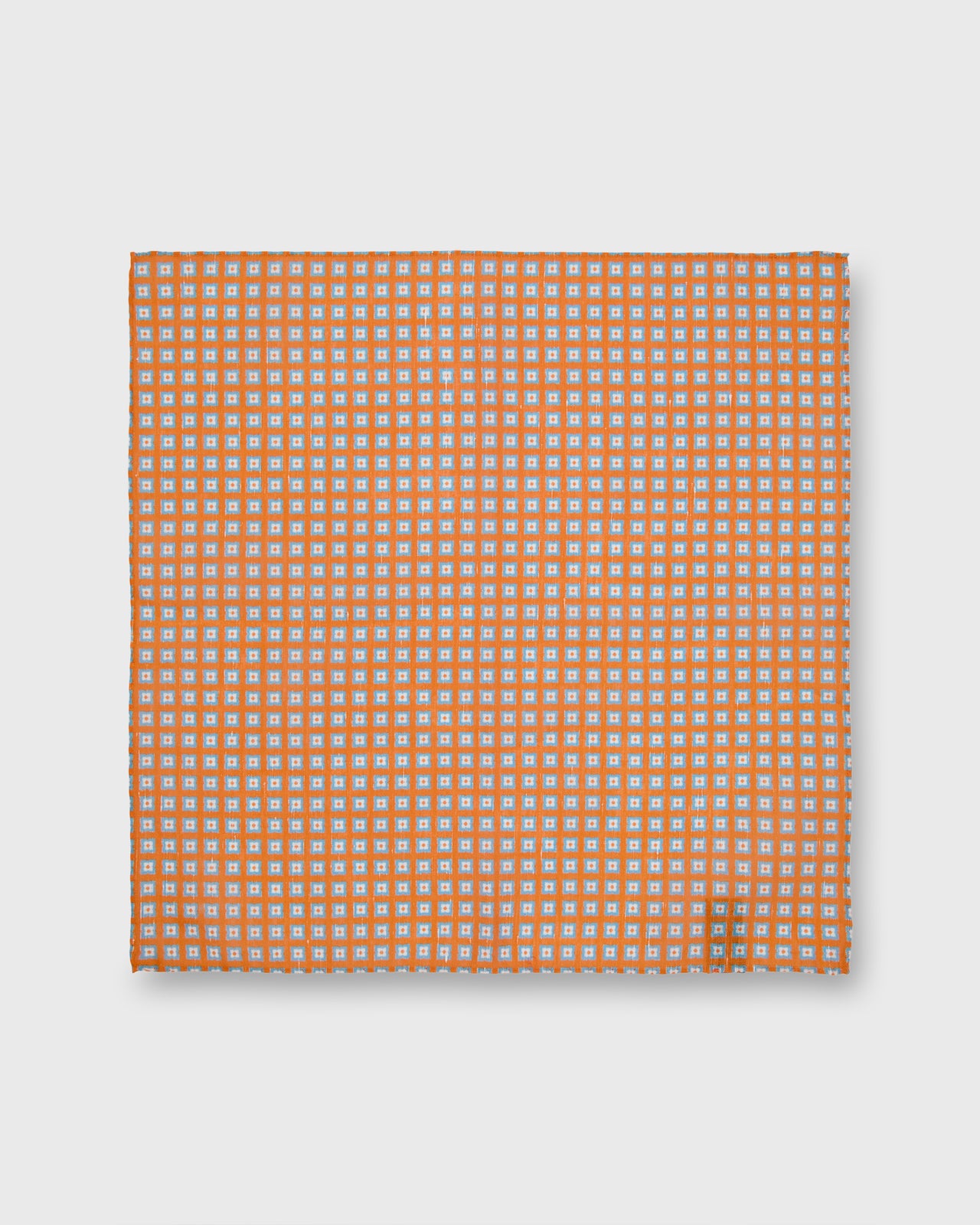 Hand-Rolled Linen/Cotton Print Pocket Square in Apricot/French Blue Foulard