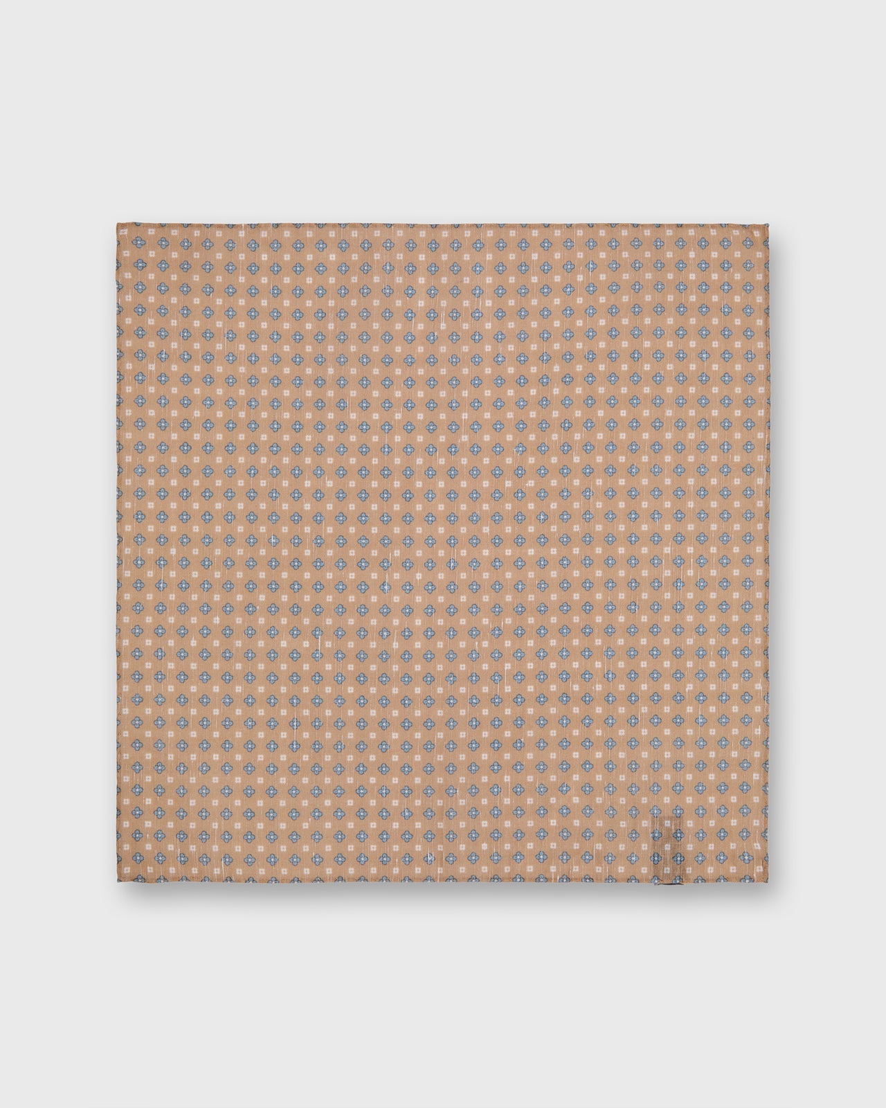 Hand-Rolled Linen/Cotton Print Pocket Square in Stone/Blue Flower
