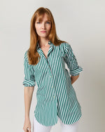 Load image into Gallery viewer, Boyfriend Shirt in Green Awning Stripe Poplin

