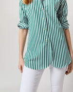 Load image into Gallery viewer, Boyfriend Shirt in Green Awning Stripe Poplin
