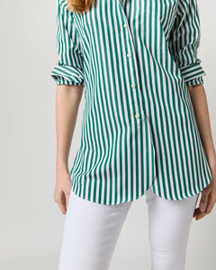 Boyfriend Shirt in Green Awning Stripe Poplin