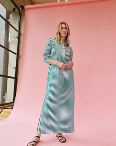 Mandarin Talitha Shirtdress in Green Awning Stripe Poplin