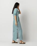 Load image into Gallery viewer, Mandarin Talitha Shirtdress in Green Awning Stripe Poplin
