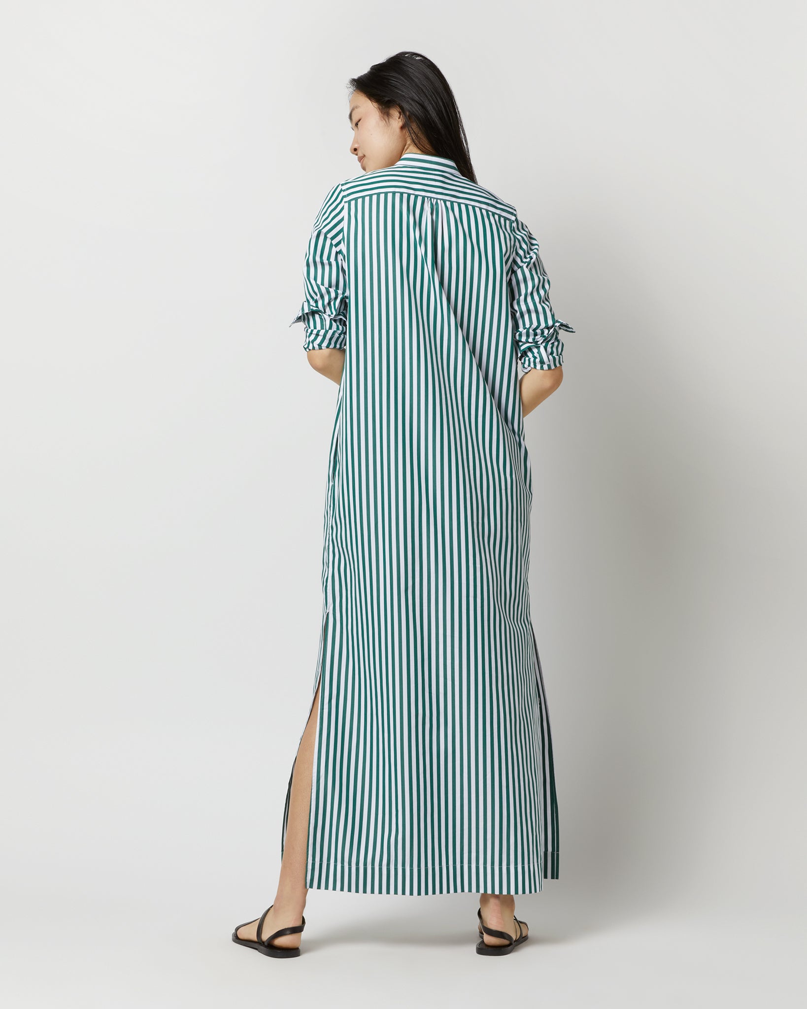 Mandarin Talitha Shirtdress in Green Awning Stripe Poplin