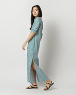 Load image into Gallery viewer, Mandarin Talitha Shirtdress in Green Awning Stripe Poplin
