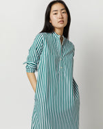 Load image into Gallery viewer, Mandarin Talitha Shirtdress in Green Awning Stripe Poplin
