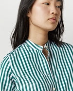 Load image into Gallery viewer, Mandarin Talitha Shirtdress in Green Awning Stripe Poplin
