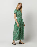 Load image into Gallery viewer, Short-Sleeved Classic Shirtwaist Maxi Dress in Green Capel Liberty Fabric
