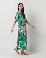 Load image into Gallery viewer, Paige Maxi Dress in Green Watercolor Leaf Mikado
