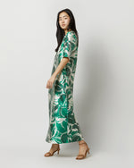 Load image into Gallery viewer, Paige Maxi Dress in Green Watercolor Leaf Mikado
