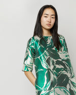 Load image into Gallery viewer, Paige Maxi Dress in Green Watercolor Leaf Mikado
