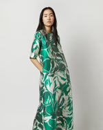 Load image into Gallery viewer, Paige Maxi Dress in Green Watercolor Leaf Mikado

