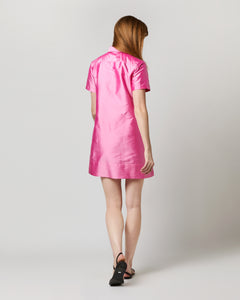 Short-Sleeved Popover Dress in Pink Silk Shantung