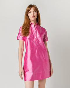 Short-Sleeved Popover Dress in Pink Silk Shantung