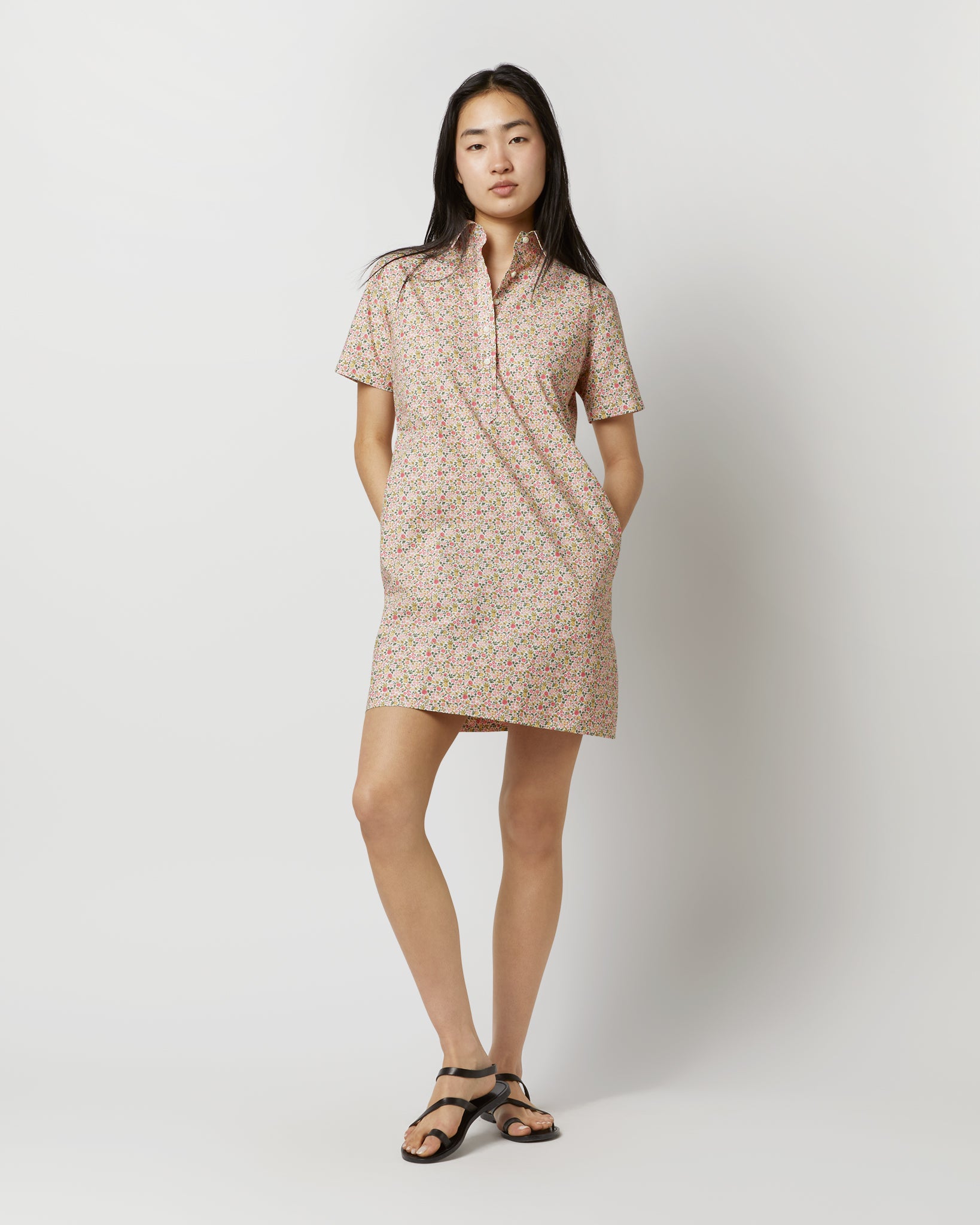 Short-Sleeved Popover Dress in Pink/Green Astrid Niva Liberty Fabric