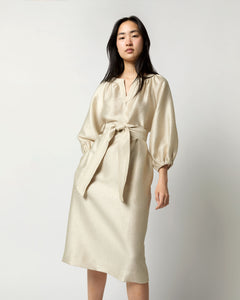 Trapunto Blouson Dress in Platino Crepe