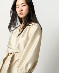 Trapunto Blouson Dress in Platino Crepe