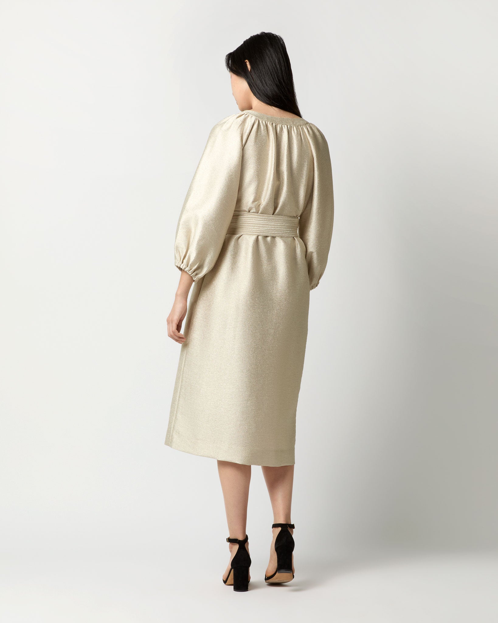 Trapunto Blouson Dress in Platino Crepe