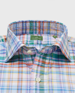 Spread Collar Sport Shirt in Green/Blue/Pink Multi Plaid Poplin