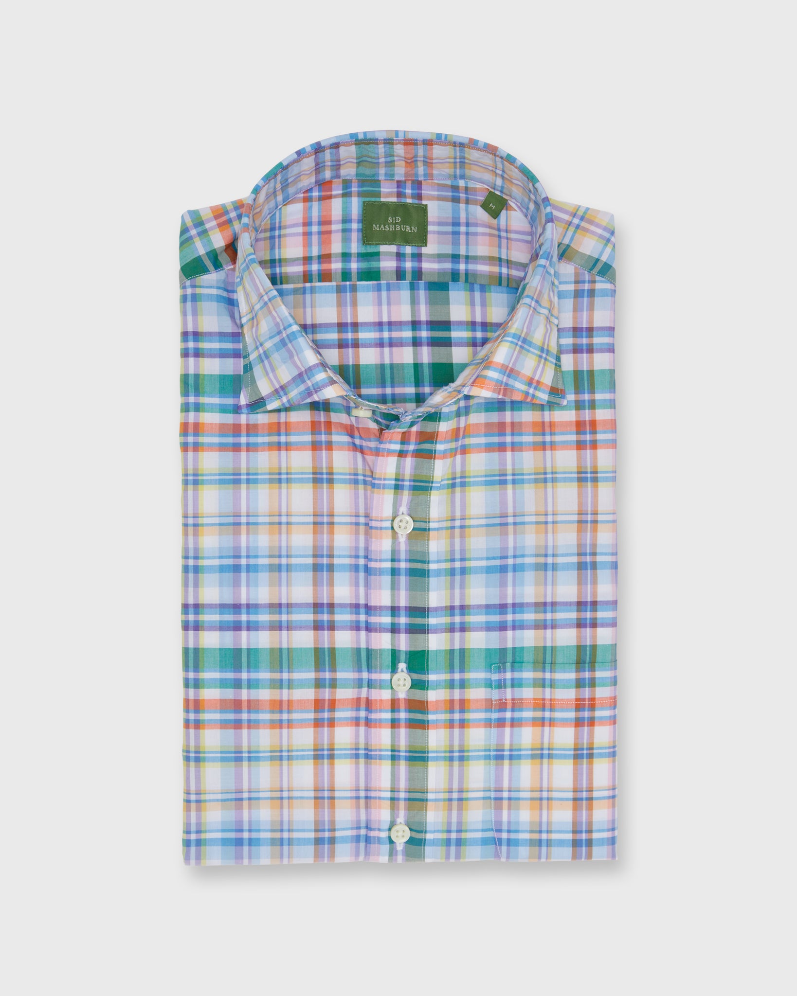 Spread Collar Sport Shirt in Green/Blue/Pink Multi Plaid Poplin