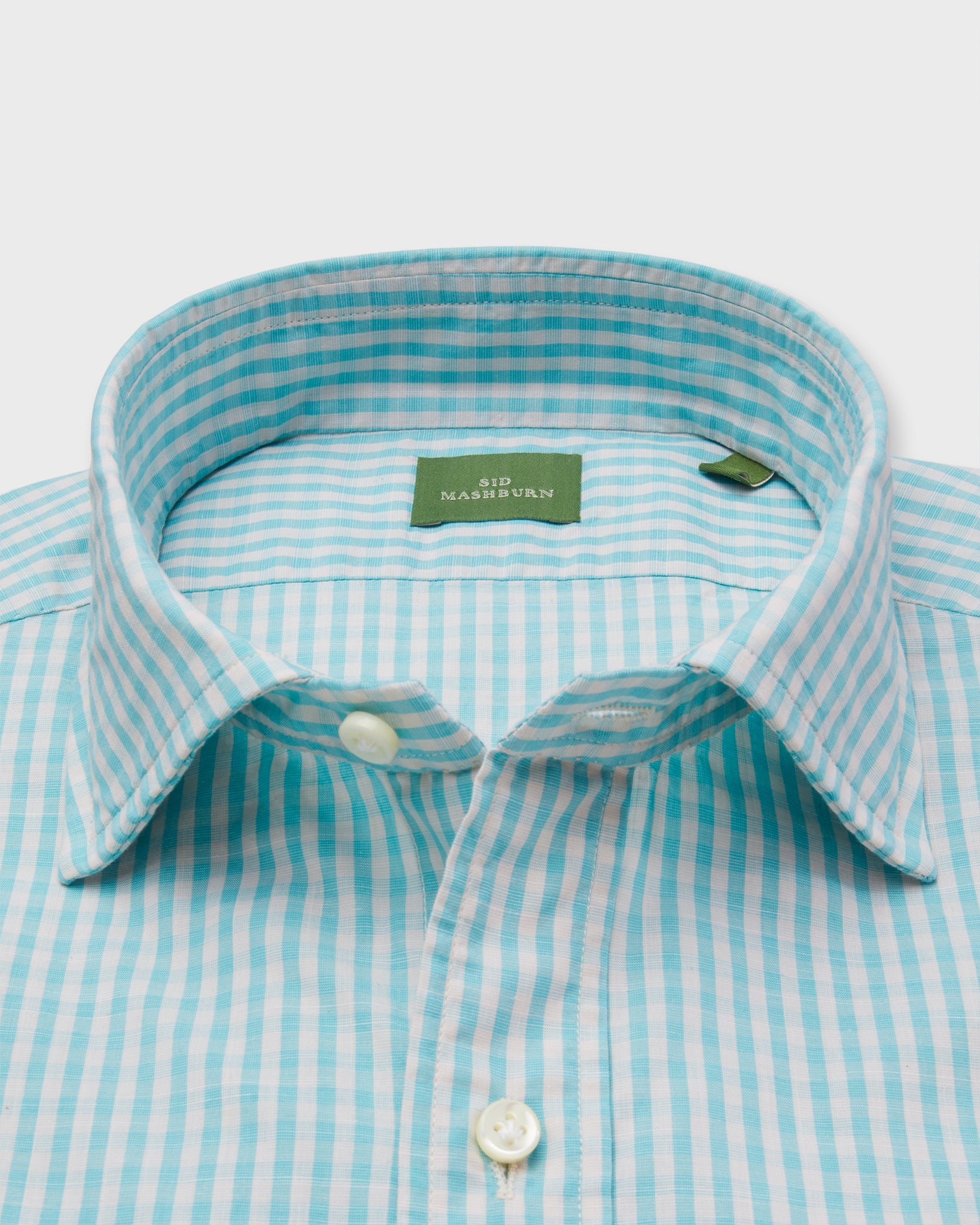 Otto Handmade Sport Shirt in Surf/Bone Gingham Chambray