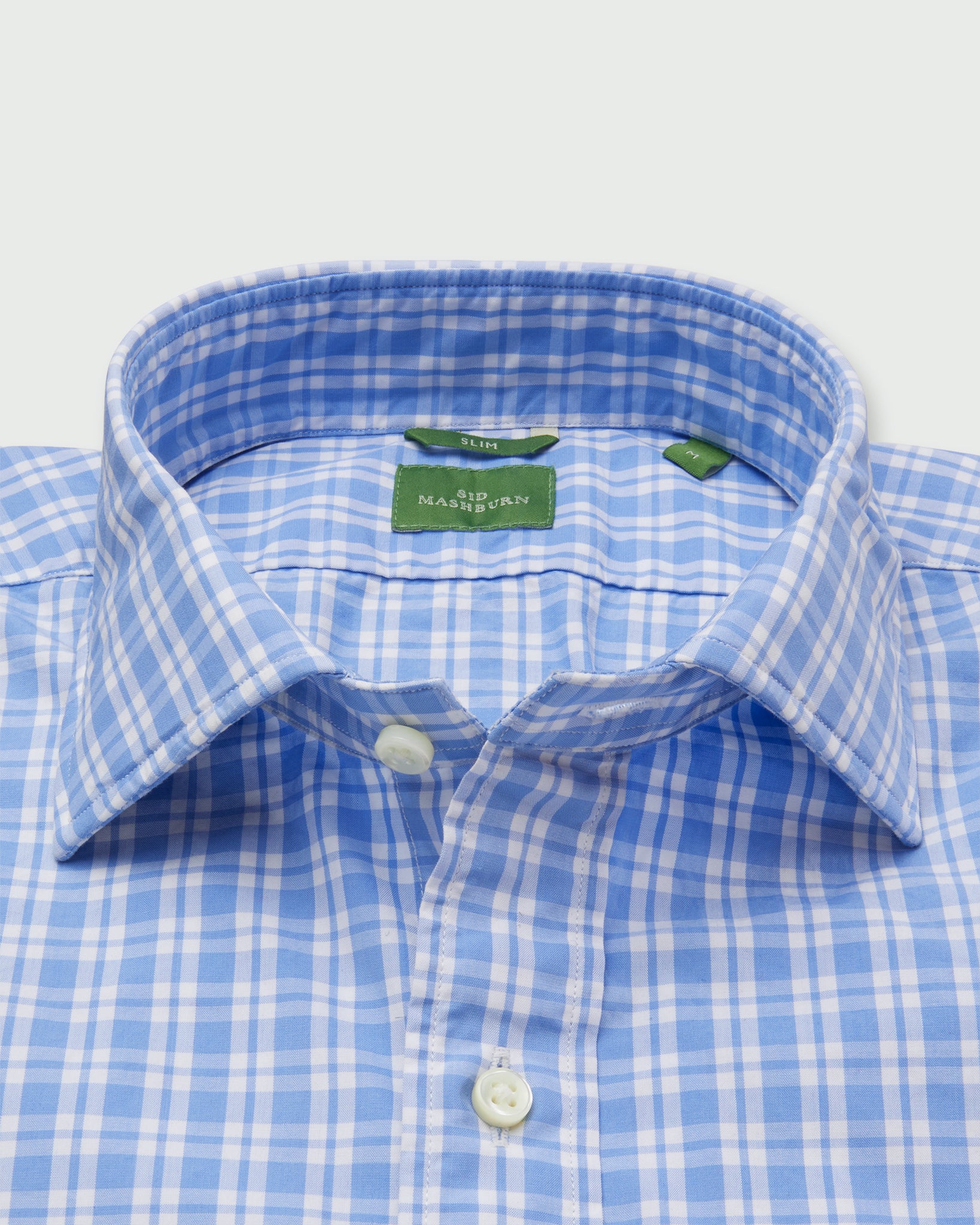 Slim-Fit Spread Collar Sport Shirt in Blue/White Check Poplin