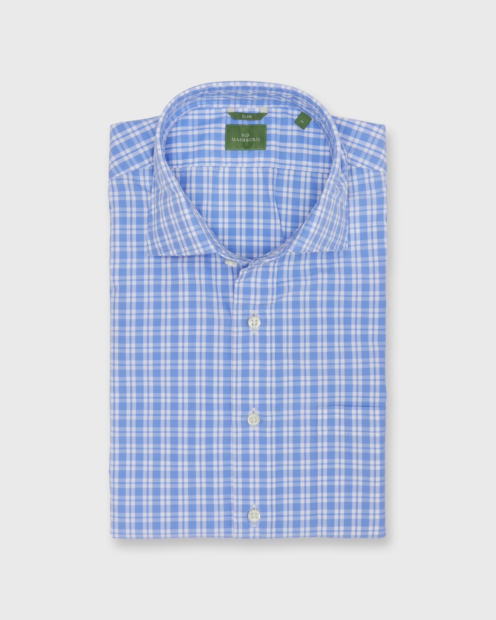 Slim-Fit Spread Collar Sport Shirt in Blue/White Check Poplin