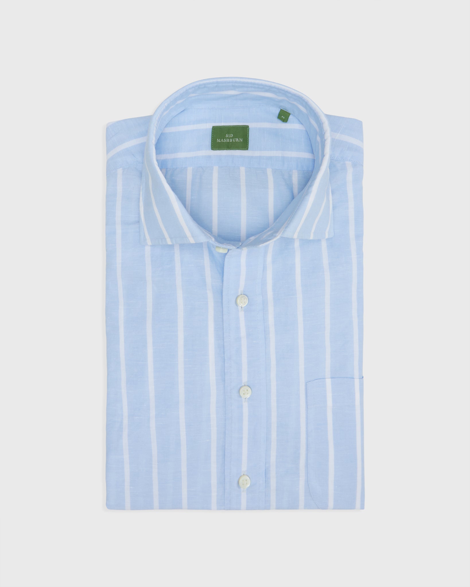Spread Collar Sport Shirt in Sky/White Wide Stripe Cotolino