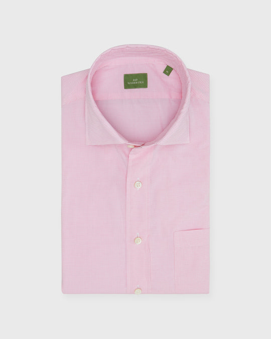 Spread Collar Sport Shirt in Coral Micro Gingham Poplin