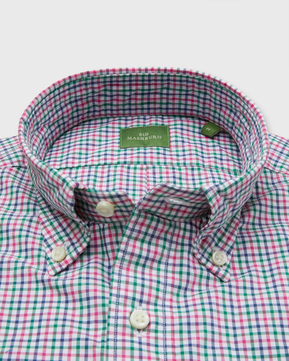 Button-Down Sport Shirt in Berry/Green/Navy Tattersall Poplin | Shop ...