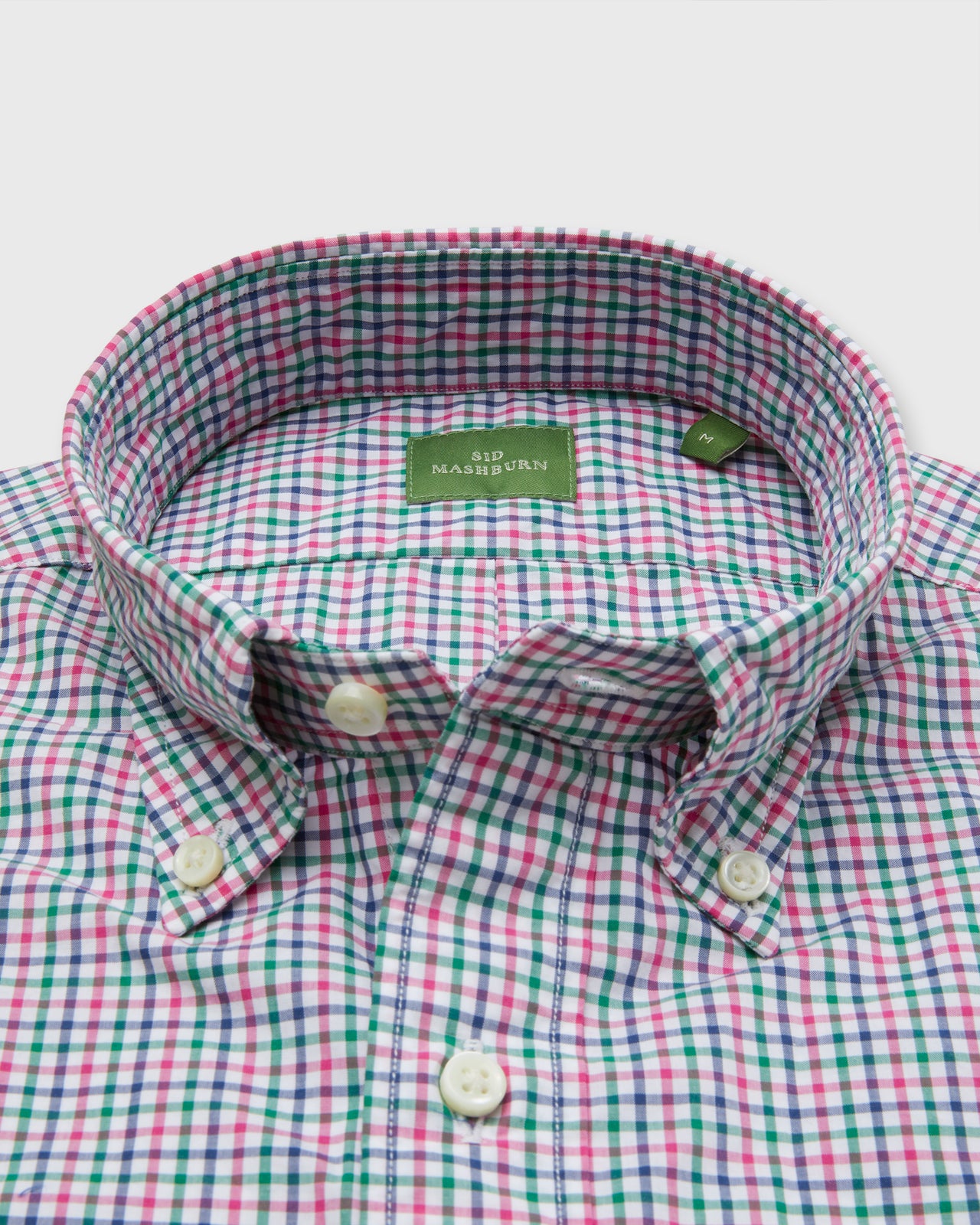 Button-Down Sport Shirt in Berry/Green/Navy Tattersall Poplin