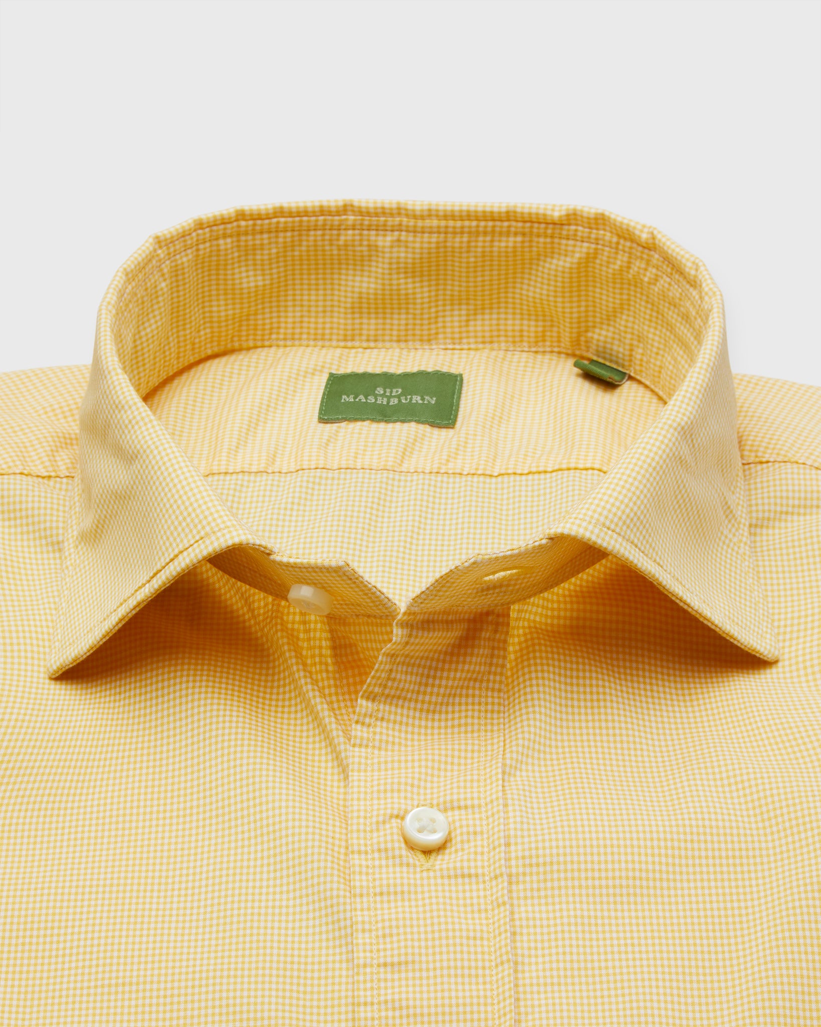 Spread Collar Sport Shirt in Yellow Micro Gingham Poplin