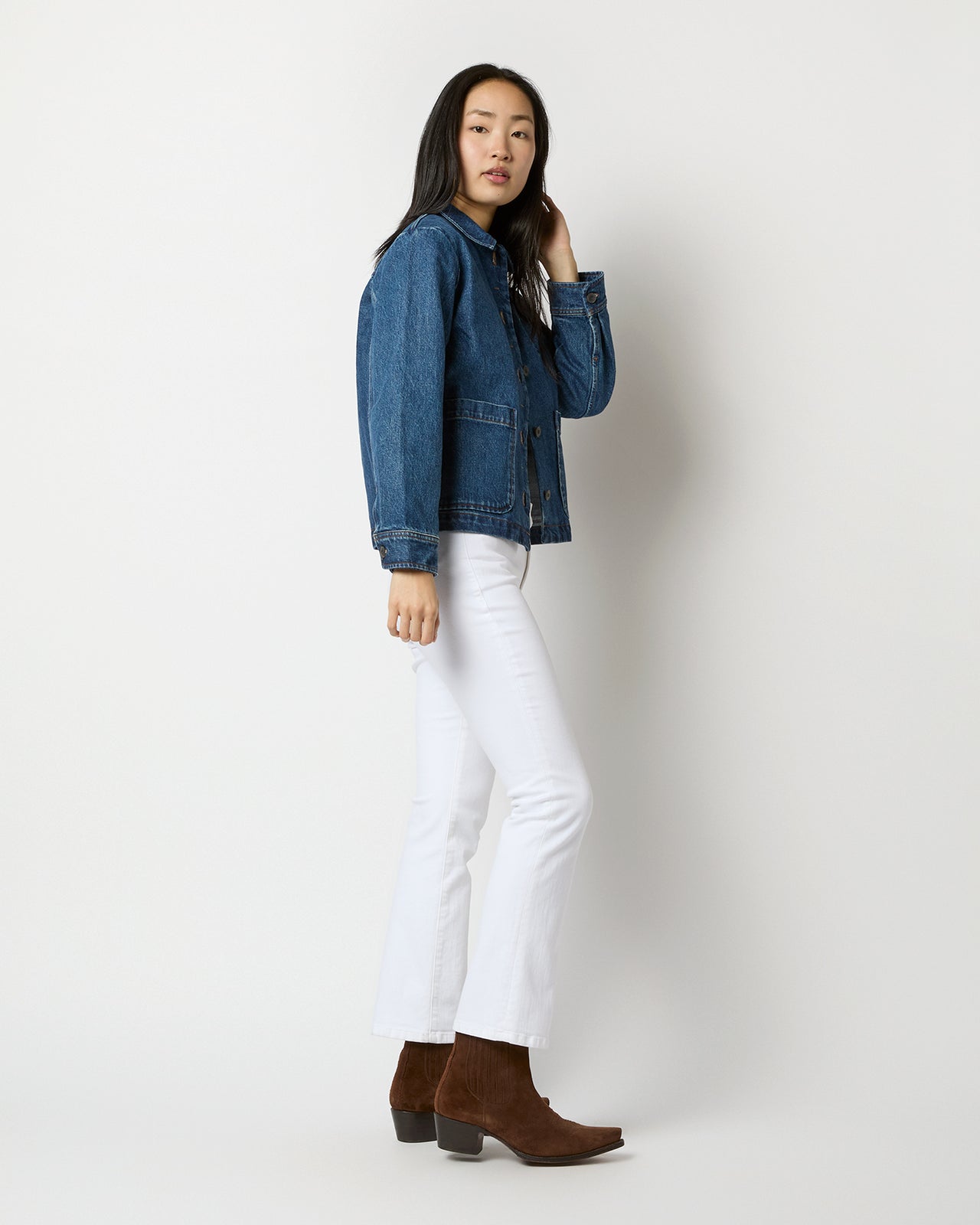 Nikkie Logo Jacket in Washed Indigo Denim