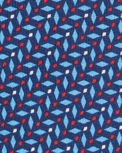 Silk Print Tie in Navy/Blue Diamonds