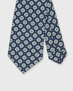 Silk/Linen Print Tie in Navy/Lovat/Bone Foulard