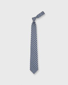 Silk/Linen Print Tie in Navy/Lovat/Bone Foulard