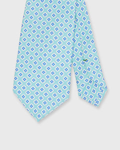 Silk Print Tie in Aqua/Blue Square Foulard